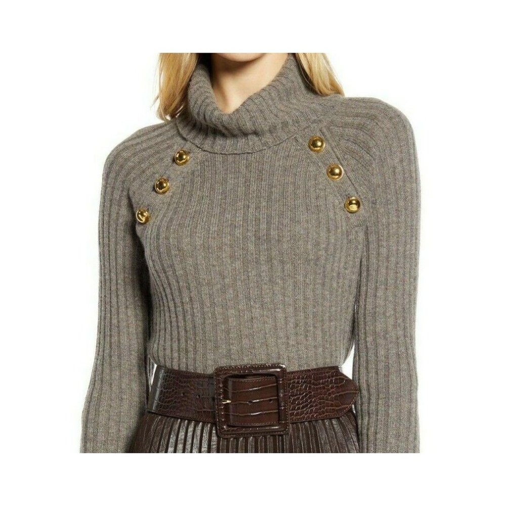 Halogen Sweater Brown Button Raglan Sleeves